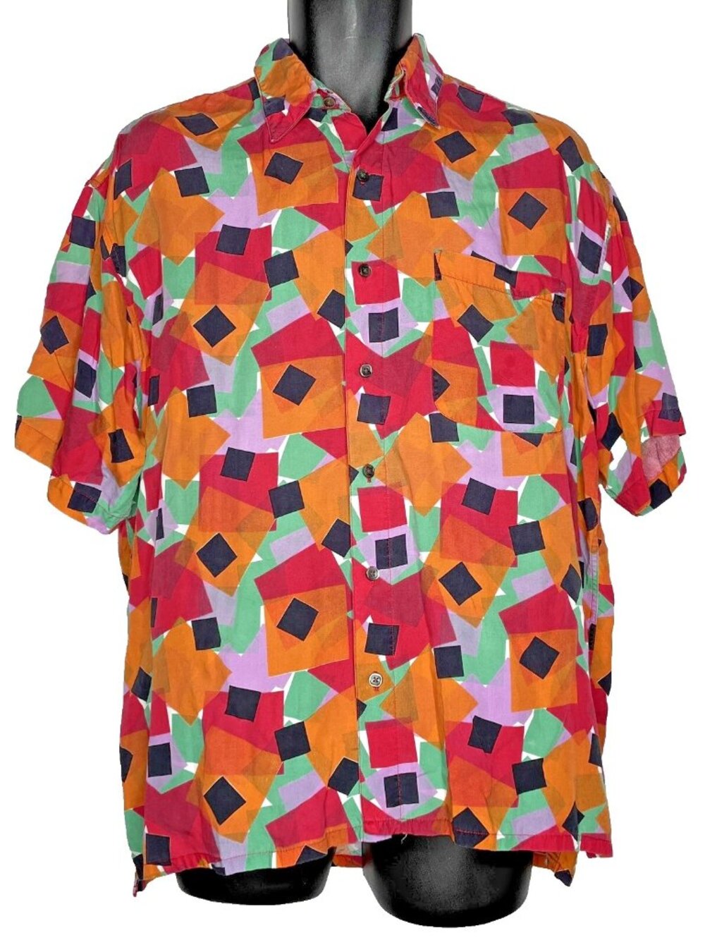 Vintage 90s Perry Ellis Casual Shirt Size M Multicolor Abstract Geo Confetti AOP